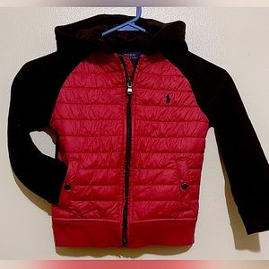 POLO RALPH LAUREN BOYS BLACK RED Cotton Fleece HOODED JACKET